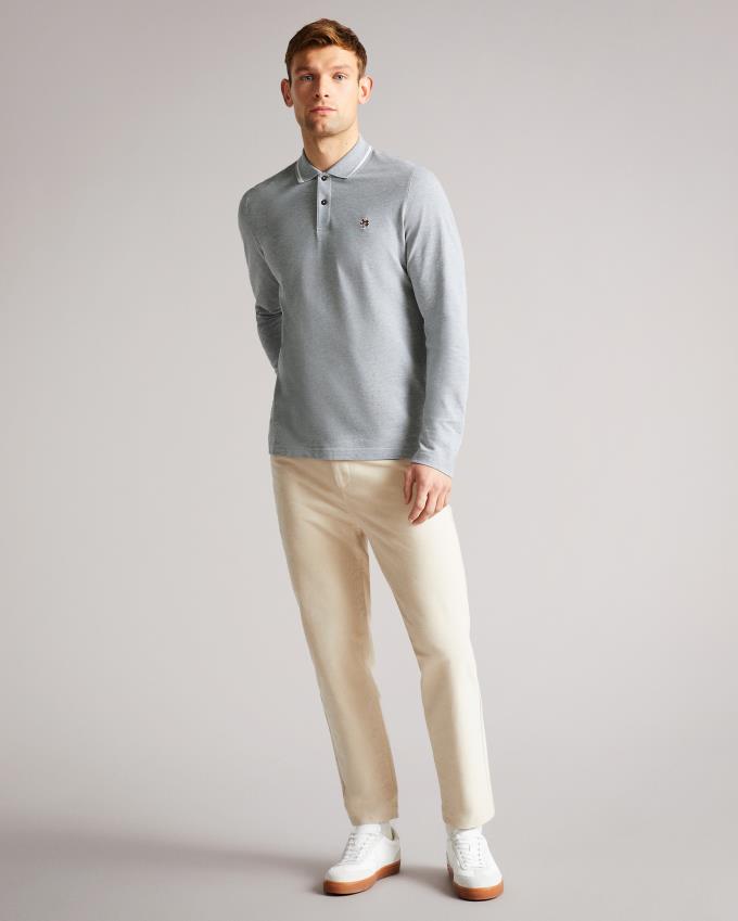 Polo Ted Baker Long Sleeve Grise Clair Homme | JHL-00337878